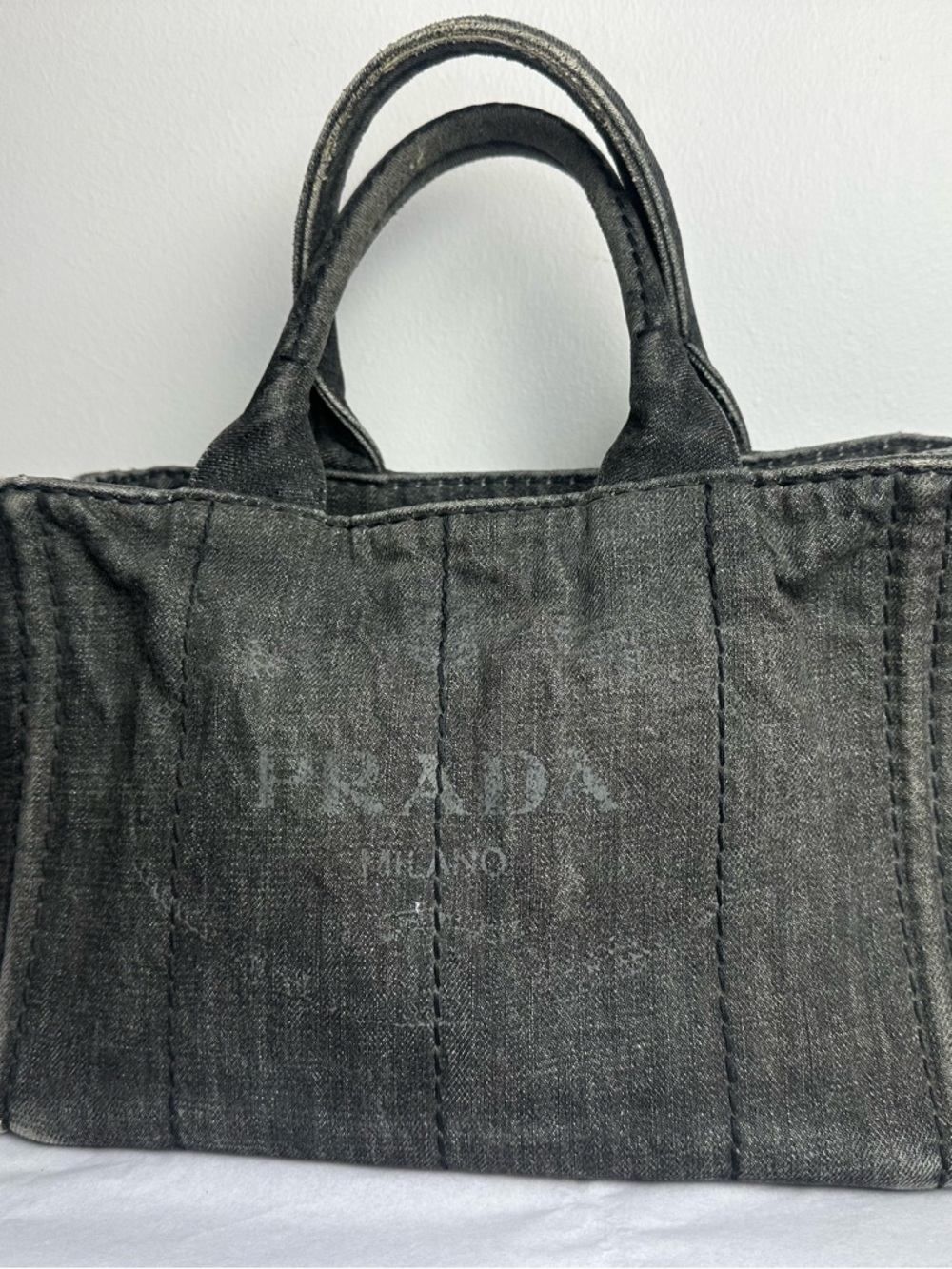 Prada Canapa Washed Black Denim Tote - Picture 10 of 16